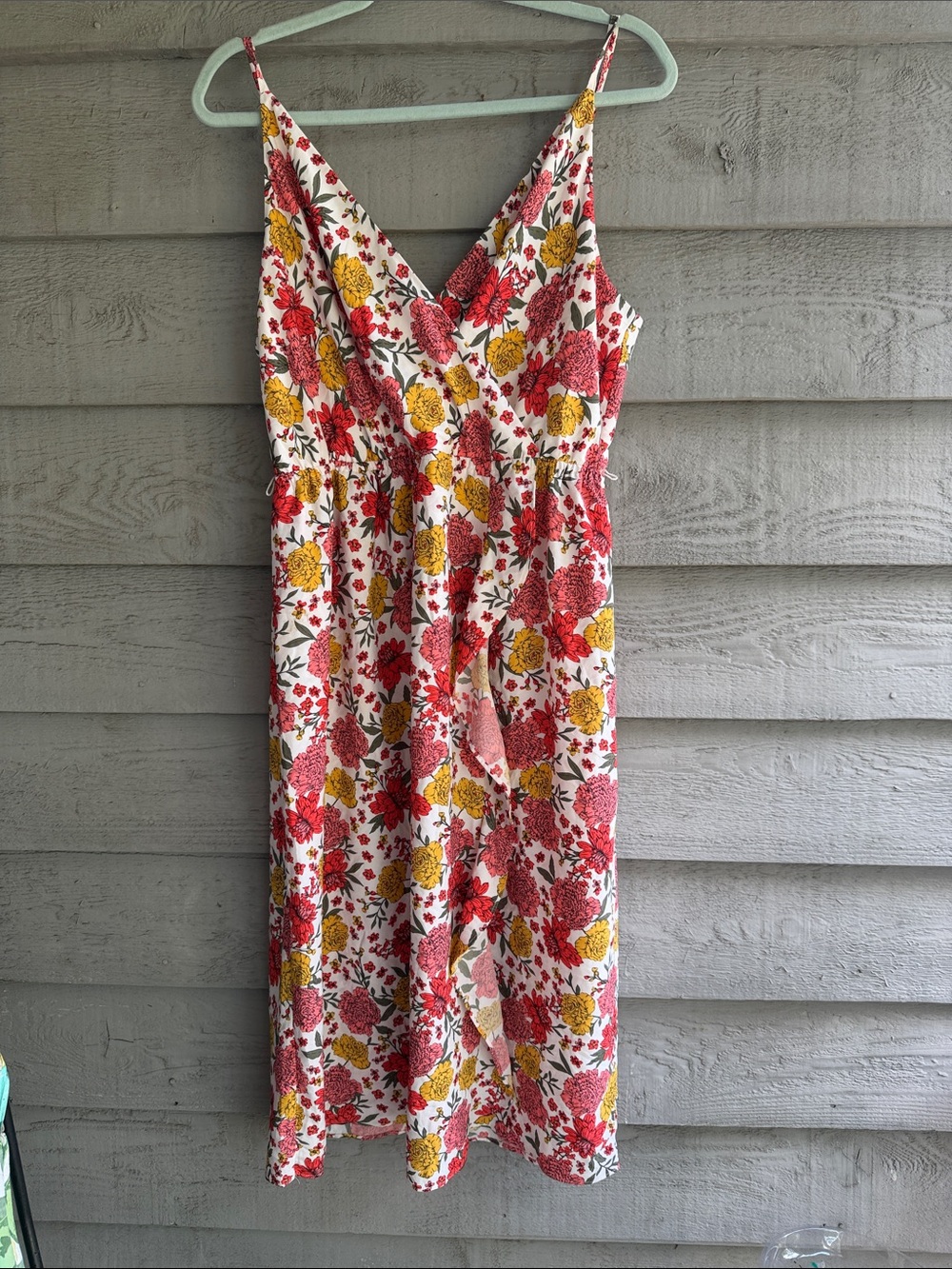 LOFT White Midi Dress with Red & Yellow Floral Print